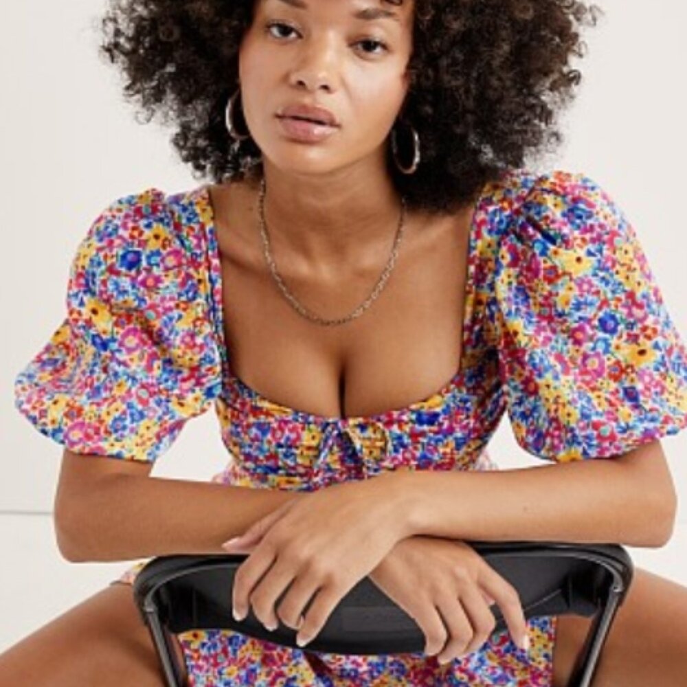 NWOT For Love & Lemons Sasha Mini Dress Blue Dizzy Floral S $340